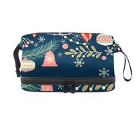 Merry Christmas - Borsa per cosmetici a doppio strato, per donne e ragazze, borsa da viaggio per trucchi e trucchi, con scomparto per pennelli, Multi, 27x15x14 cm/10.6x5.9x5.5 in, Beauty case