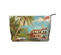 Merry Christmas - Borsa per cosmetici con stampa artistica, piccola borsa per il trucco, in velluto a coste, multifunzionale, da viaggio, con cerniera in metallo, per donne e ragazze, Isola di Cuba