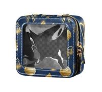 Merry Christmas Bow and Tree Gold e Dark Blue Impermeabile Trasparente Trucco Borsa in Pelle Organizer Borse per le Donne