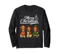 Merry Christmas Brittany Spaniel Reindeer Elf Santa Squad Maglia a Manica