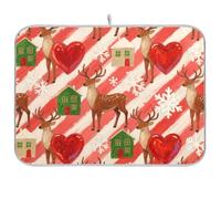 Merry Christmas Brown Alce Assorbente Stuoia di asciugatura Secco opaco per Piatti Grande Stendino Stuoia 18 x 24