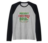 Merry Christmas Bruh Cappello Babbo Natale Luci Meme Natale Maglia con Maniche Raglan