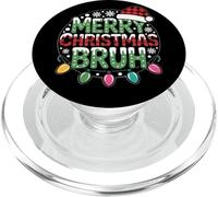 Merry Christmas Bruh Cappello Plaid Luci Natale Umorismo PopSockets PopGrip per MagSafe