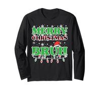Merry Christmas Bruh Plaid Lights Xmas Meme Donne Bambini Uomini Maglia a Manica