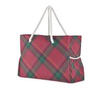 Merry Christmas Buffalo Plaid Check (43) borsa portatile con tasche laterali per viaggi, borsa da spiaggia, borsa da lavoro, borsa da shopping