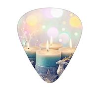 Merry Christmas Candle Plettri per chitarra e basso, con scatola portaoggetti, confezione da 12 pezzi, include calibri sottili, medi e pesanti