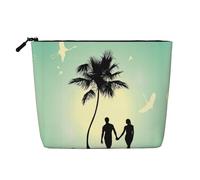 Merry Christmas Candle Printed Fake Hemp Makeup Bag - Organizer da viaggio per articoli da toeletta, conservazione giornaliera, essenziale per viaggi di lavoro, Coppie sposate a piedi sulla spiaggia