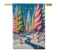 Merry Christmas Candy Tree Front Yard Backyard Linen Vertical House Flags 28x40 Double Face per esterno, Fantasy Fun Xmas Home Print Flag, Holiday New Year Home Outdoor Pattern Flag