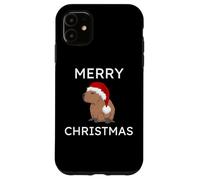 Merry Christmas Capybara con cappello di Babbo Natale divertente Natale Custodia per iPhone 11