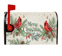 Merry Christmas Cardinal Bird - Coperture magnetiche per cassetta postale | pigne, copertura per cassetta delle lettere, bacche di agrifoglio, rami sempreverdi, arte ad acquerello, stile fattoria