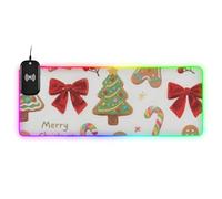 Merry Christmas Cartoon Brown Gingerbread Wirel ricarica incandescente Computer Mouse pad Big Rest 89,9 x 39,9 cm tappetino per Mouse
