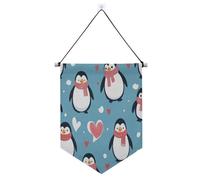 Merry Christmas Cartoon Cute Penguin Heart banner da appendere con asta telescopica banner bandiera appeso decorazioni per feste per interni, feste all'aperto per feste per feste