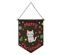 Merry Christmas Cartoon White Cat banner gancio per parete con asta telescopica gagliardetto bandiere decorazione esterna per porte, pareti, finestre, giardini, cortile suministros para fiesta de a?o