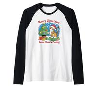 Merry Christmas Cat Santa Claws Babbo Natale Maglia con Maniche Raglan