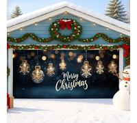 Merry Christmas - Copertura per porta del garage, decorazione natalizia con fiocco di neve, decorazione natalizia blu per esterni per la stagione invernale, 400 x 180 cm