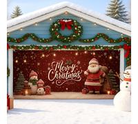 Merry Christmas - Copertura per porta del garage, decorazioni natalizie con Babbo Natale e pupazzo di neve, decorazione per feste di Natale, colore rosso, stile vintage, per interni ed esterni, 400 x