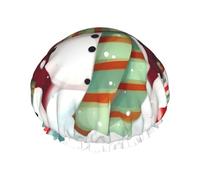 Merry Christmas - Cuffia da doccia con pupazzo di neve, per doccia ad acqua, non bagnante, a doppio strato, riutilizzabile, per capelli lunghi