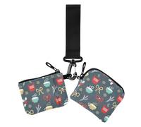 Merry Christmas Cup Papillon Donne Cambiamento Portafoglio Porta Carte Sottile Piatto Porta Carta di Identità Protettivo con Cinturino da Polso per Donna 2 Pz