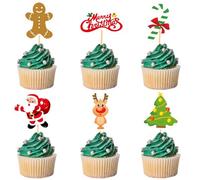 Merry Christmas Cupcake Topper, 24 PCS Topper per Torte Natale, Stuzzicadenti Decorativi Natalizi Cake Topper Kit, Decorazioni Natalizie per Torte, per Natale, Capodanno, Feste Invernali (H)
