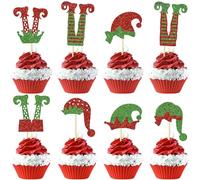 Merry Christmas Cupcake Topper, 24 PCS Topper per Torte Natale, Stuzzicadenti Decorativi Natalizi Cake Topper Kit, Decorazioni Natalizie per Torte, per Natale, Capodanno, Feste Invernali (F)