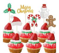 Merry Christmas Cupcake Topper, 24 PCS Topper per Torte Natale, Stuzzicadenti Decorativi Natalizi Cake Topper Kit, Decorazioni Natalizie per Torte, per Natale, Capodanno, Feste Invernali (G)