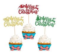 Merry Christmas Cupcake Topper, 24 PCS Topper per Torte Natale, Stuzzicadenti Decorativi Natalizi Cake Topper Kit, Decorazioni Natalizie per Torte, per Natale, Capodanno, Feste Invernali (B)