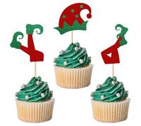Merry Christmas Cupcake Topper, 24 PCS Topper per Torte Natale, Stuzzicadenti Decorativi Natalizi Cake Topper Kit, Decorazioni Natalizie per Torte, per Natale, Capodanno, Feste Invernali (E)