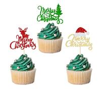 Merry Christmas Cupcake Topper, 24 PCS Topper per Torte Natale, Stuzzicadenti Decorativi Natalizi Cake Topper Kit, Decorazioni Natalizie per Torte, per Natale, Capodanno, Feste Invernali (A)