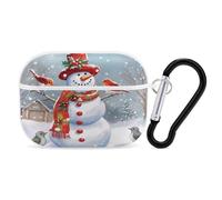 Merry Christmas, custodia protettiva antiurto per auricolari con pupazzo di neve e uccellini, con moschettone, anti-caduta, custodia per auricolari per Airpods Pro di seconda generazione, bianco