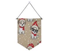 Merry Christmas Cute Cartoon White Dogs banner per appendere con asta telescopica banner bandiere appeso decorazioni per interni, feste all'aperto suministros para fiesta de a?o nuevo