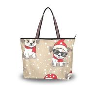 Merry Christmas Cute Cartoon White Dogs tessuto di seta con cerniera hobo borse riutilizzabili per le donne