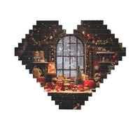 Merry Christmas Day Print Art Brick Puzzle a forma di cuore blocchi di costruzione fai da te set 3D puzzle decorazione per la casa 82 pezzi