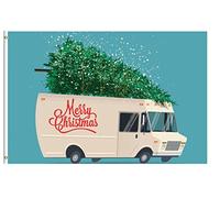 Merry Christmas Delivery Truck With Christmas Tree Bandiera Di All'Aperto 90X150Cm Con Occhielli Bandiere Da Parete Tutte Le Stagioni Bandiera Del Giardino Per Campionato Festival Prato