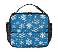 Merry Christmas Fiocchi di neve blu e bianchi Borse da pranzo impermeabili da donna, più fresche, con tracolla e portabottiglie per scuola, lavoro, outdoor lonchera termica para frio y
