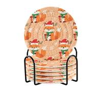 Merry Christmas Fox Orange Drink Coasters Assorbenti e Holder Set di 6 sottobicchieri per tazza per tavolo Posavasos Para Mesa