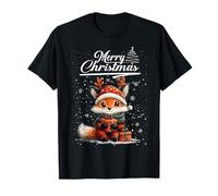 Merry Christmas Fox Santa Hat Animal Cute Xmas Holiday Maglietta