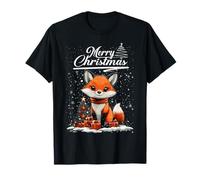 Merry Christmas Fox Santa Hat Animal Cute Xmas Holiday Maglietta