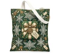 Merry Christmas Gift Box Pattern Canvas Tote Bag 33 x 38 cm, Verde, 13x15