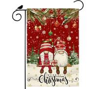 Merry Christmas Gnomes Pine Trees Bells Snowflakes Xmas Winter Bandiera Da Giardino Resistente Alle Intemperie Bandiera Colore Vivido Bandiere Per Balcone Decorazione Cortile 30X45Cm