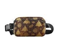 Merry Christmas Gold Tree Wood Pattern Moda Crossbody Bag Marsupio per piccoli uomini d'affari Impermeabile con Cinghia Regolabile per Ciclismo Escursionismo Palestra bolsas de cintura para mujer