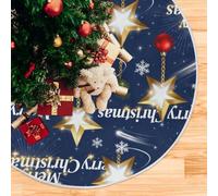 Merry Christmas Golden Star - Gonne per albero di Natale divertenti, per feste invernali, feste, decorazioni per interni ed esterni, 90 x 90 cm