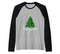 Merry Christmas Green Buffalo Plaid Albero Luce per Uomo Donna Maglia con Maniche Raglan