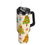 Merry Christmas Green Christmas Tree - Bottiglie d'acqua riutilizzabili in acciaio inox con coperchio e cannuccia, tazza da caffè decorativa per acqua, tè freddo o caffè vasos termicos para Hombres