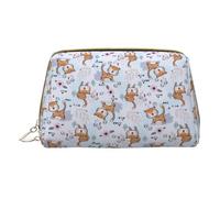 Merry Christmas Happy (2) Borsa per il trucco in pelle stampata piccola borsa da viaggio per donne, organizer per cosmetici borsa per trucco per borsa, Motivo cartone animato lama, One Size