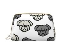 Merry Christmas Happy (2) Borsa per il trucco in pelle stampata piccola borsa da viaggio per donne, organizer per cosmetici borsa per trucco per borsa, Testa di cane mericano, One Size