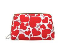 Merry Christmas Happy (2) Borsa per il trucco in pelle stampata piccola borsa da viaggio per donne, organizer per cosmetici borsa per trucco per borsa, Cuore d'amore, One Size