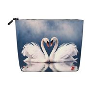 Merry Christmas Happy Toiletry Bags - Trousse da donna, portatile, da viaggio, organizer quotidiano con cerniera, San Valentino, coppia, di, cigni cuore, Taglia unica