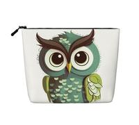 Merry Christmas Happy Toiletry Bags - Trousse da donna, portatile, da viaggio, organizer quotidiano con cerniera, Gufo Carino Verde Cartoon, Taglia unica