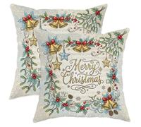 Merry Christmas Holly Bells - Set di 2 federe per cuscino, 40,6 x 40,6 cm