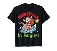 Merry Christmas in August Santa Equitazione Sphynx Cat Surfing Maglietta